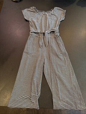 Vineyard Vines Striped Navy & White Wide-Leg Jumpsuit with Tie Waist size XS